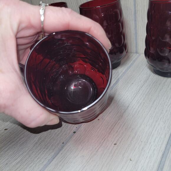 Vtg 70s Red Bubble Glasses Retro Barware Groovy Juice Tumblers Set Of 6 Gothic - Picture 3 of 8